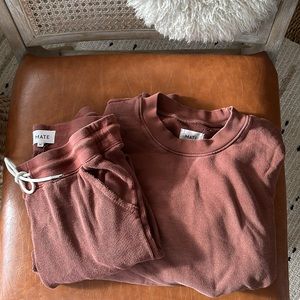Mate the Label Set in Tobacco: Organic Thermal Jogger + Fleece Crop Sweatshirt